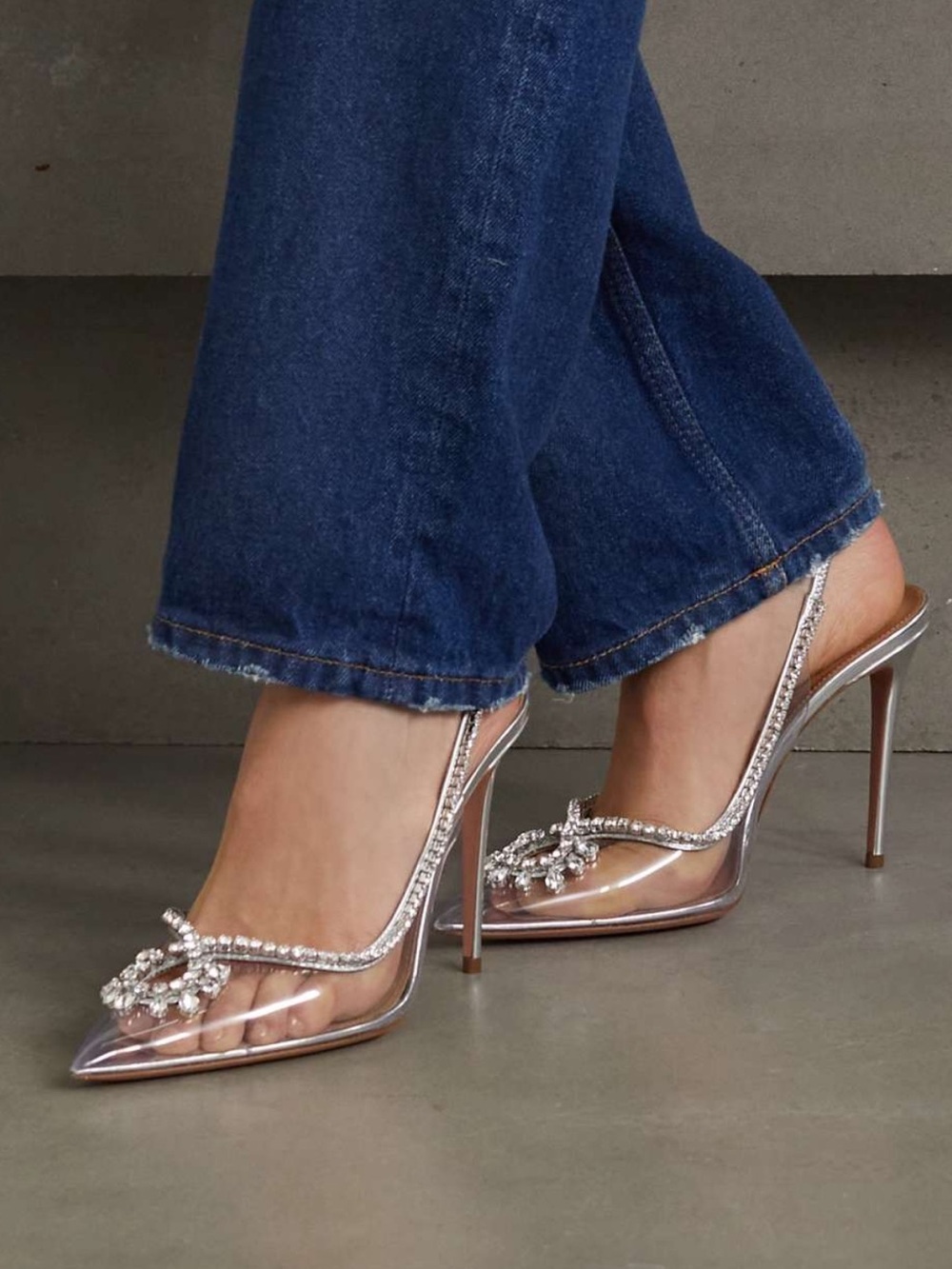 Aquazzura New Seduction Crystal 105 Pointy Slingback Pumps  Size EU 42 US 12